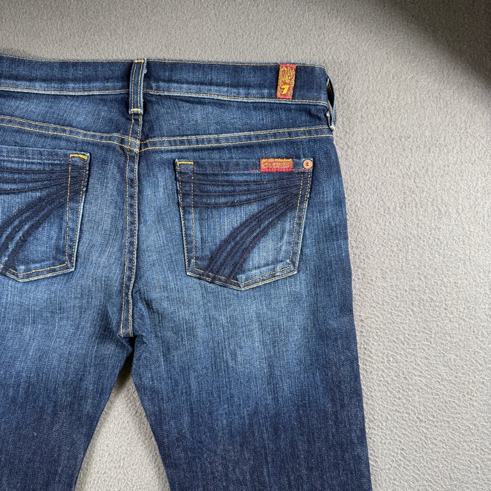 7 For All Mankind Dojo Jeans Women 26 Blue Flare Dark Wash Denim Made in USA - Picture 2 of 10